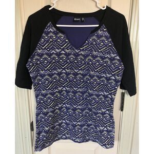 Cruel Womens Med Purple V-Neck Geometric 3/4 Sleeve Blouse